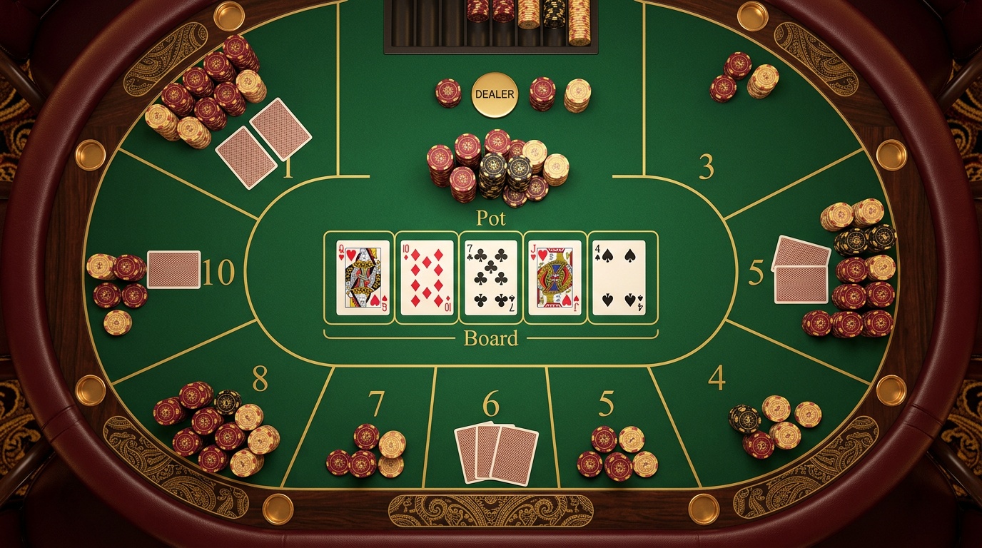 Table de poker avec les cartes communes